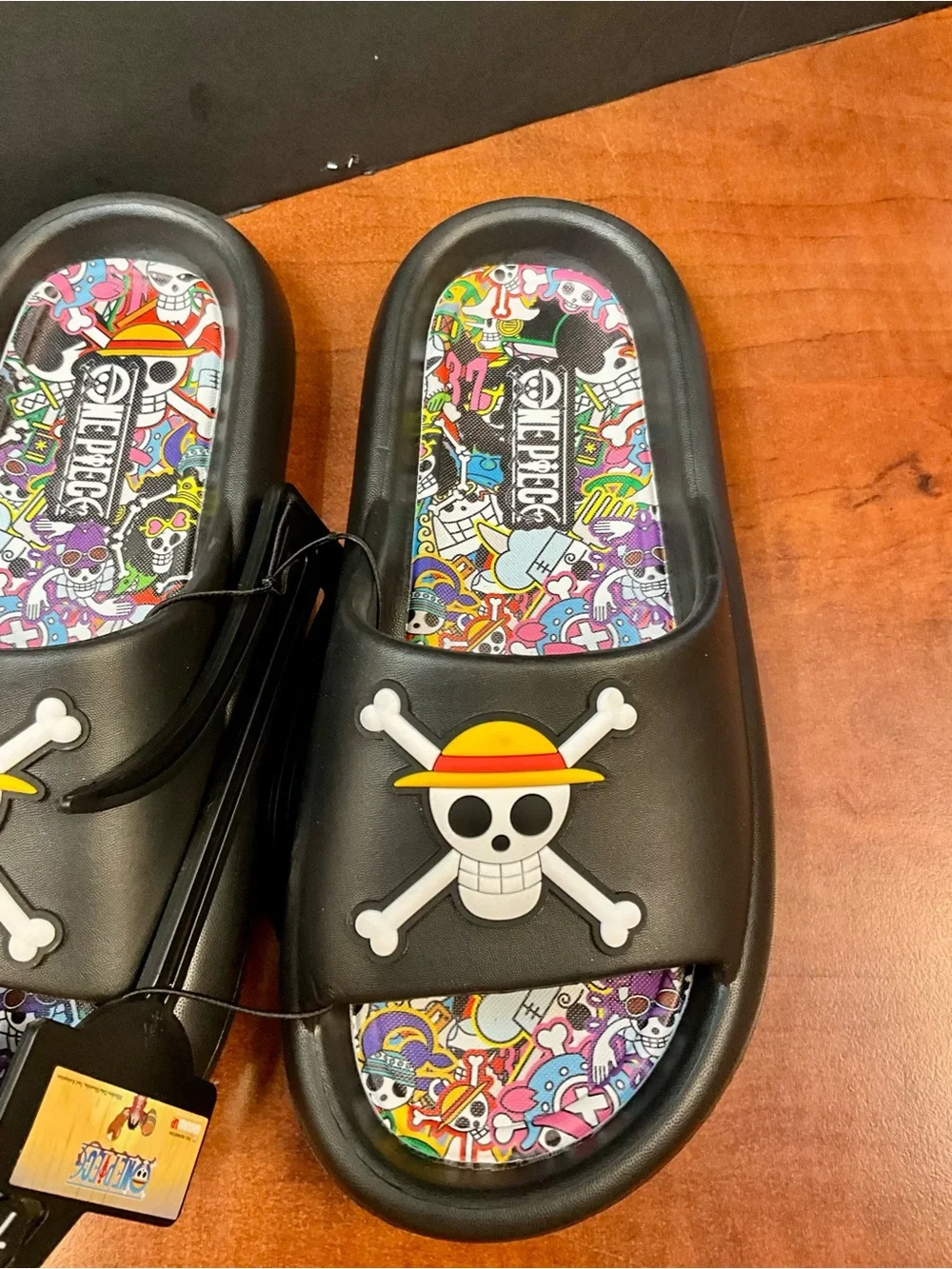 Onepiece Men’s Black Slides with Colorful Printed Footbeds